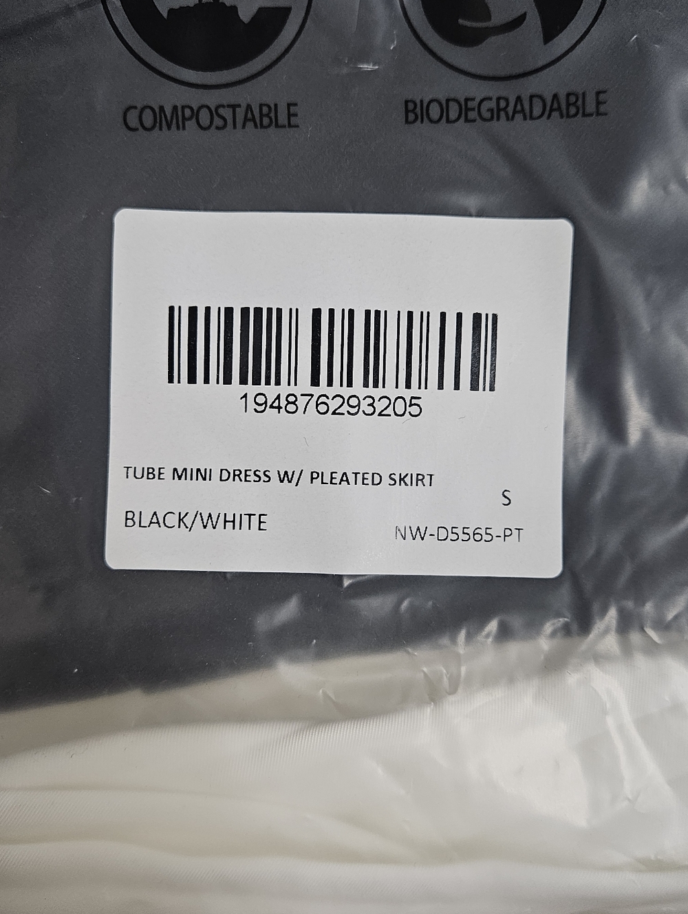 Naked Wardrobe Strapless Black & White Pleated Mini Dress Tenniscore Size S NWT - Picture 9 of 10